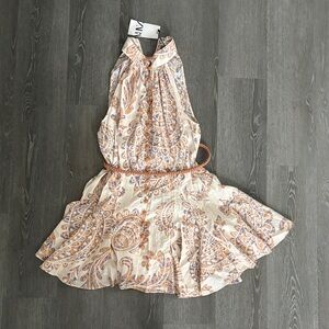 Zara Cream and Brown Paisley Mini Dress